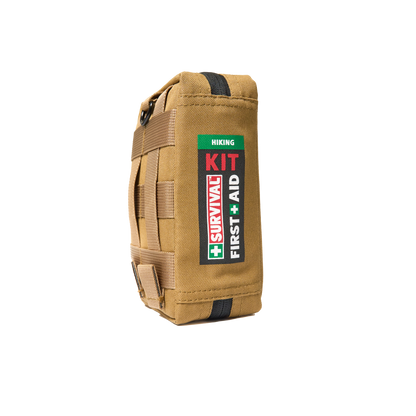 Coyote-coloured Hiking first aid kit, closed, with MOLLE webbing