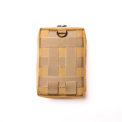 Back of the coyote Hiking kit, showing the MOLLE webbing and D-ring