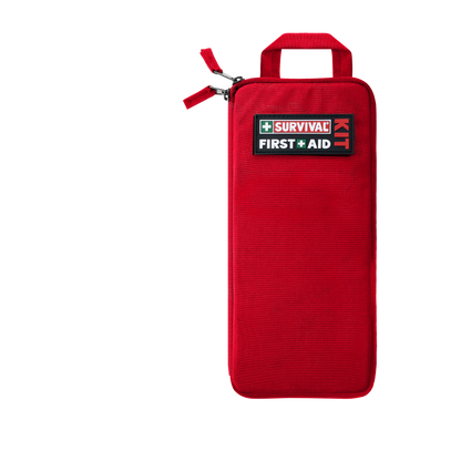 Slimline first aid kit in red, closed