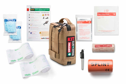 Contents laid out: SMART bandages, splint, marker pen and instruction sheet