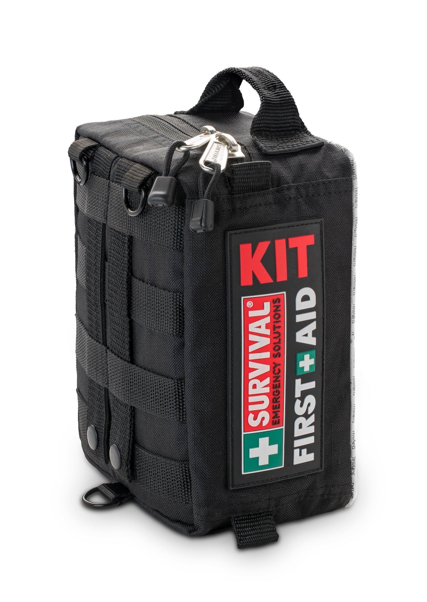Black SURVIVAL Vehicle first aid case, closed, with reflective trim