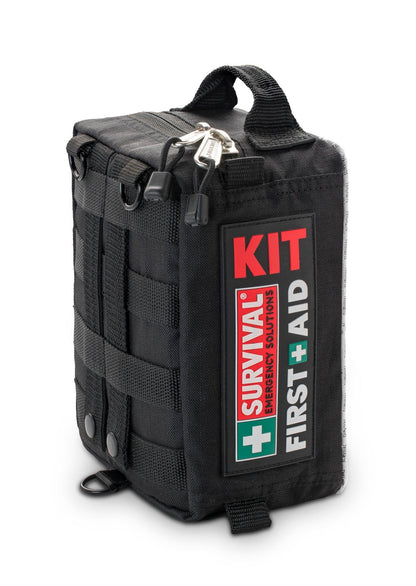 Black SURVIVAL Vehicle first aid case, closed, with reflective trim