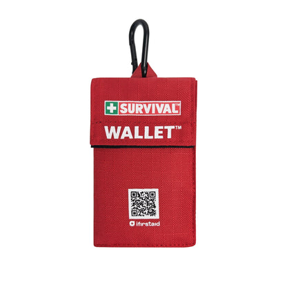 Red SURVIVAL Wallet 2.0 mini first aid kit with carabiner, closed