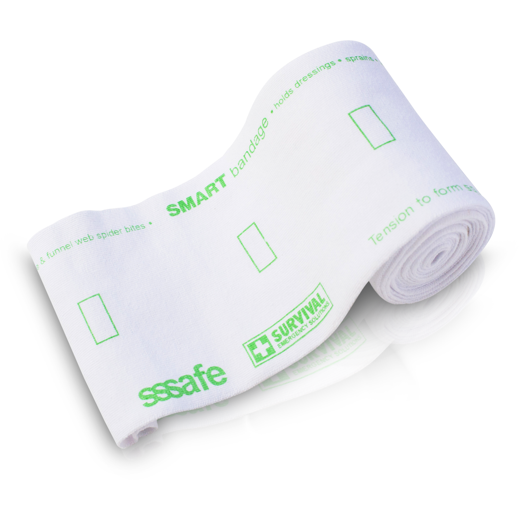 Partly unrolled SMART pressure bandage showing the tension indicators